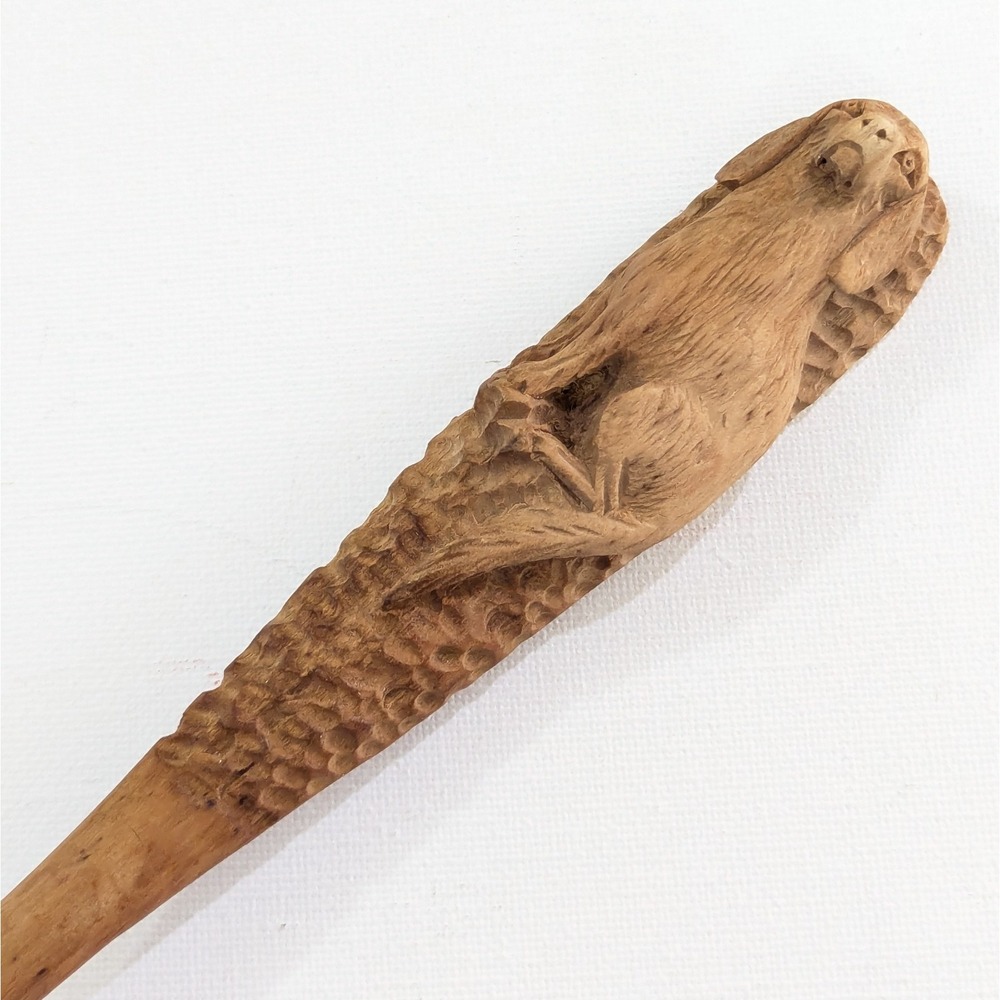 Vtg Carved Wood Spoon Hunting Dog Spaniel Folk Art Lodge Cabin Rustic Decor - Picture 8 of 16